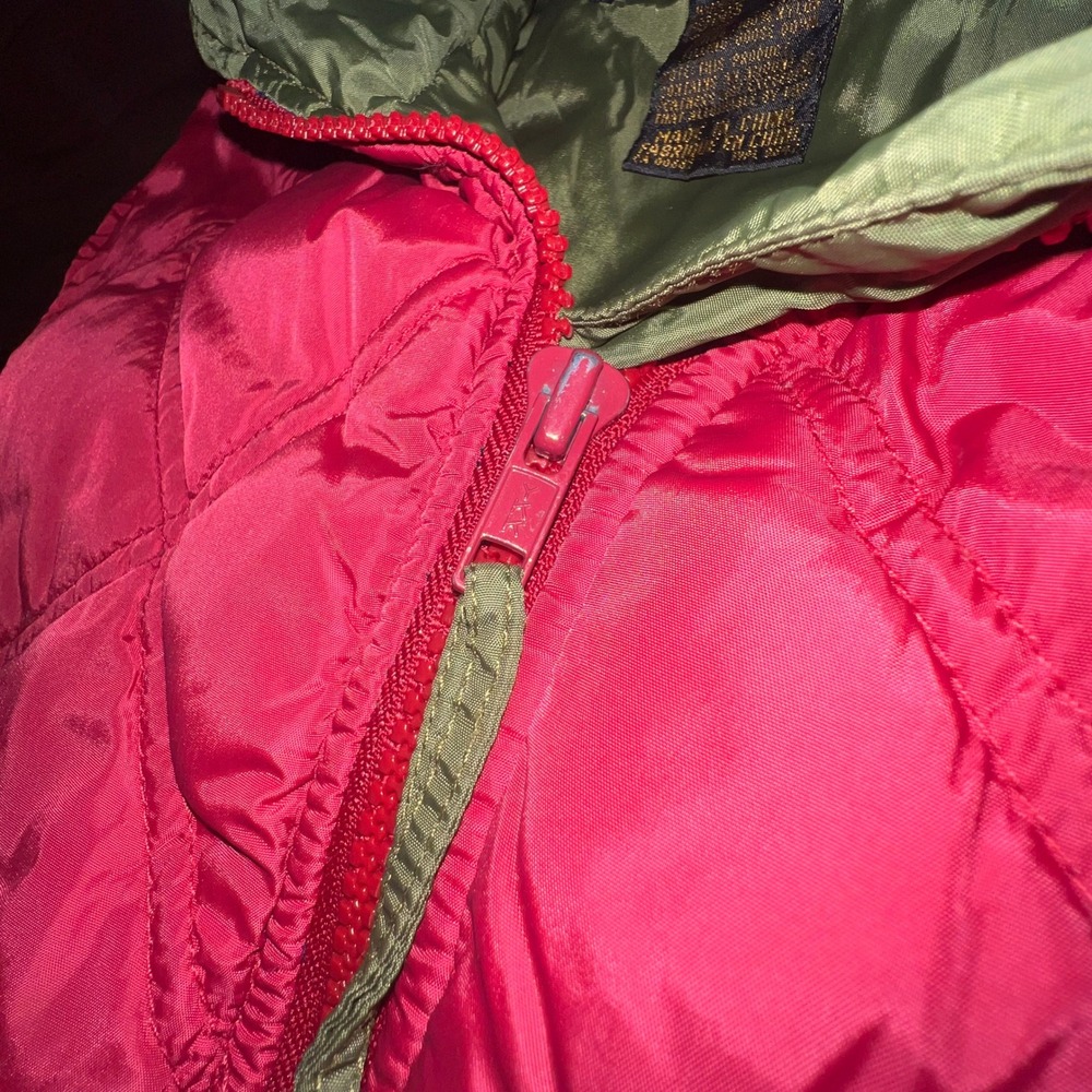 Vintage 80s 90s Eddie Bauer Goose Down Vest Diamond Quilt Pink Green M - Picture 4 of 14